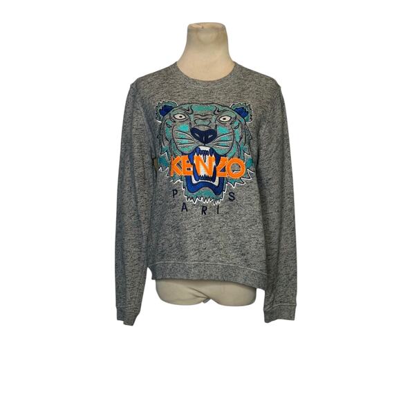 KENZO Grey Blue Tiger Logo Embroidery Crew Neck Sweatshirt Size Large - Picture 15 of 16